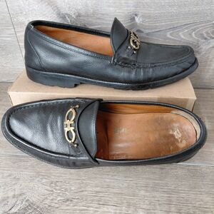 Salvatore Ferragamo Mens Gancini Horse Bit Black Leather Loafer Size 10.5 Luxury